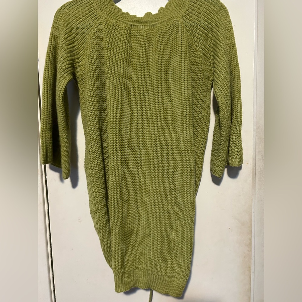 Plus Off Shoulder Drawstring Ruched Front Ribbed Knit Sweater Dress - Picture 2 of 4